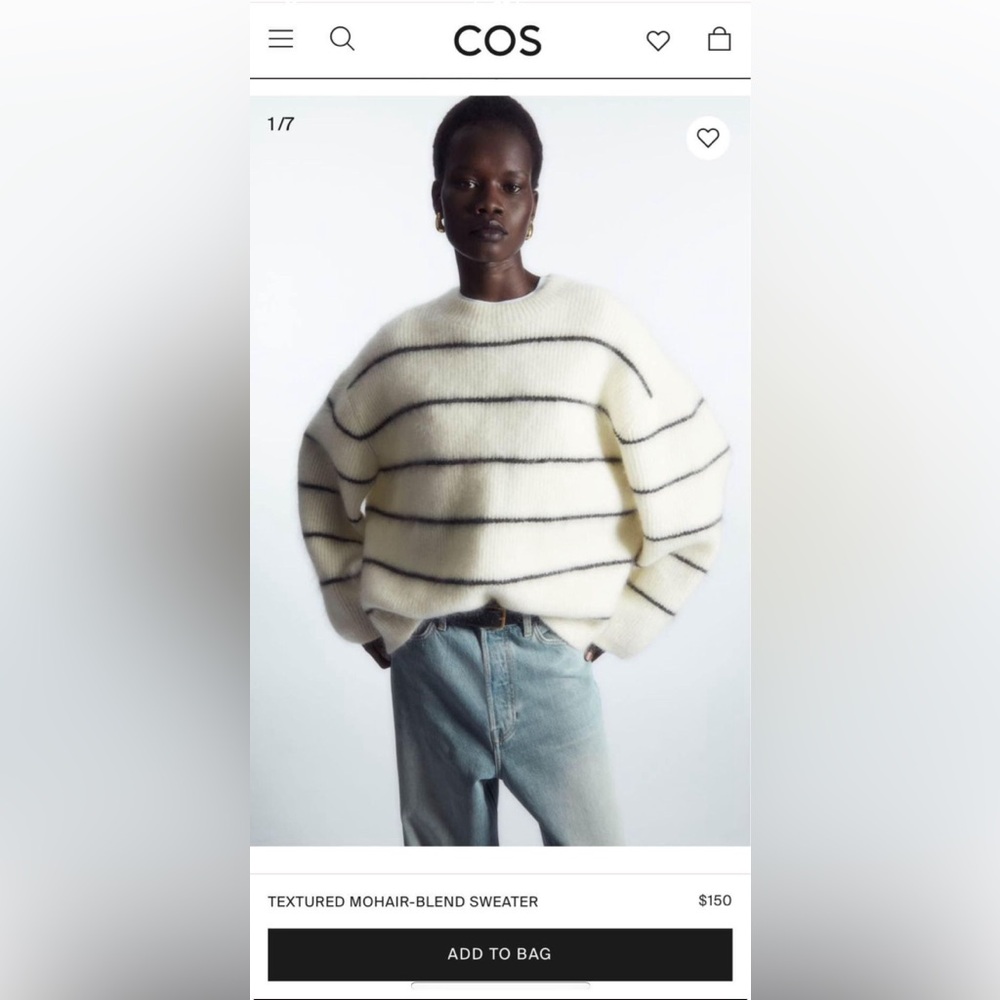 COS white stripe texture mohair-blend sweater XS (new with tag)